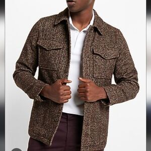Express Men's Brown Tweed Military Jacket